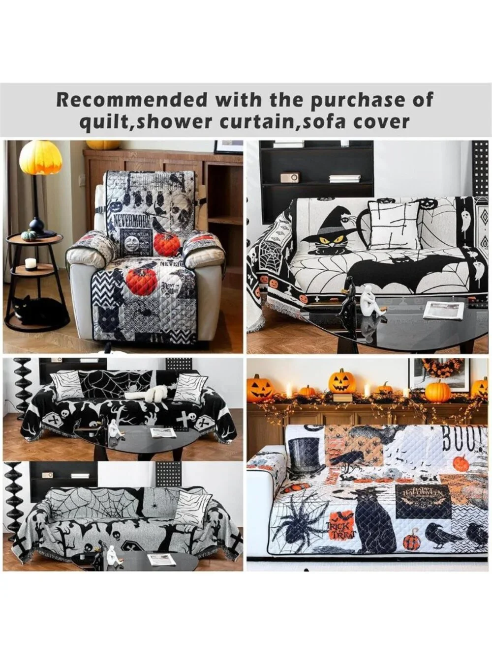 King Size Halloween Quilt Set - Reversible Orange Pumpkin Bedding for Fall Decor